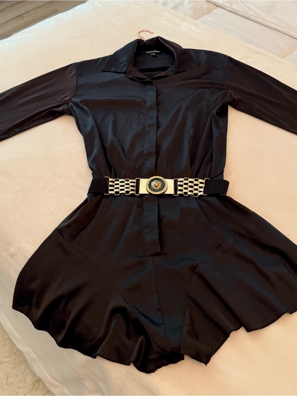 Fashion Nova Black Long Sleeve satin Romper